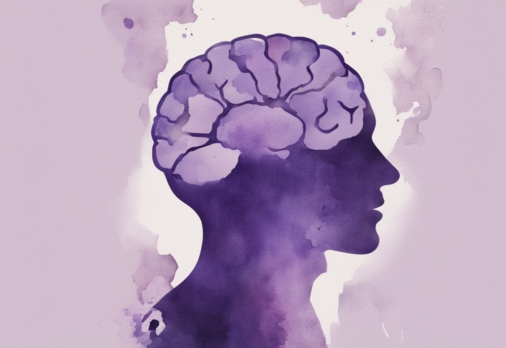 Minimalistic lavender watercolor illustration of a human head silhouette showing brain damage from narcissistic abuse symptoms.