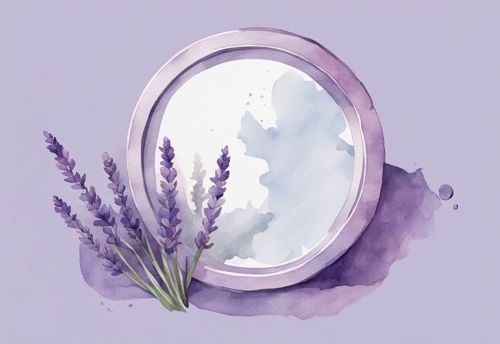 Minimalistic lavender watercolor illustration of a narcissist symbol with a mirror and crumpled paper icon.