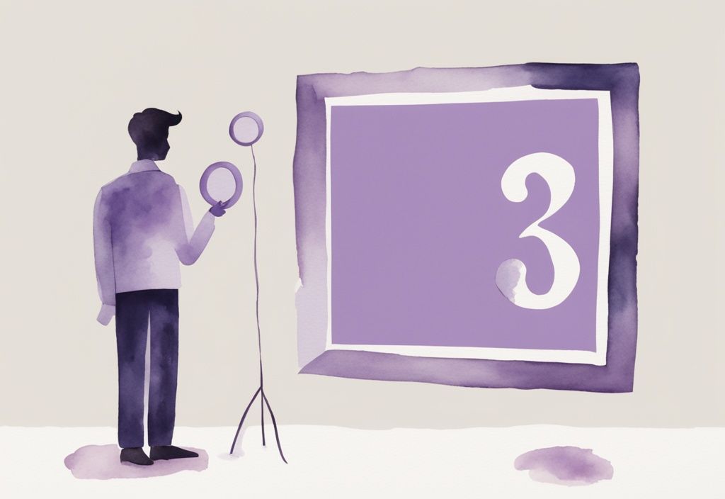 Minimalistic lavender watercolor illustration of a confused person holding a question mark between two facing mirrors.