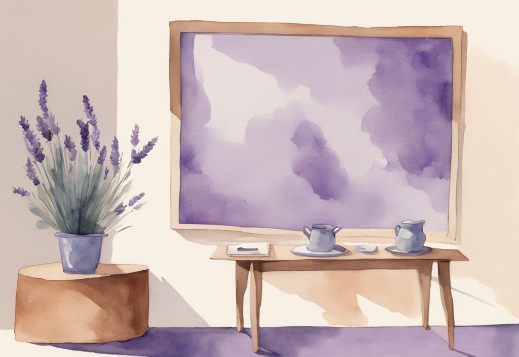 Lavender watercolor illustration of a confident figure in a mirror with the DSM-5 manual on a table nearby