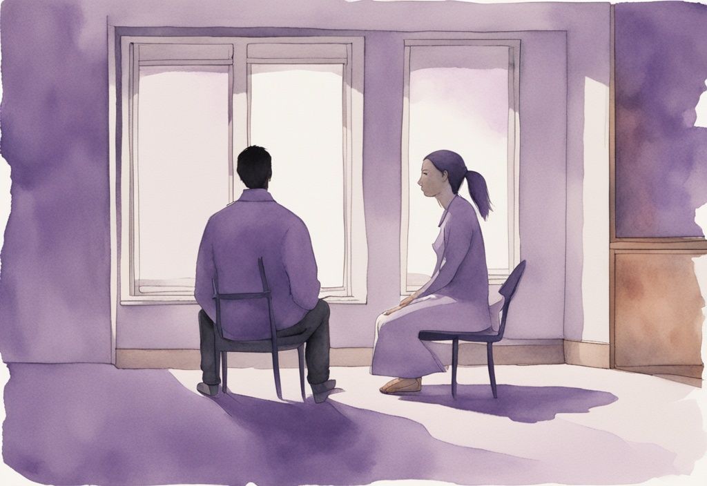 Minimalistic watercolor illustration of two individuals in a tensely lit room showing signs a narcissist is done with you, including disinterest, disrespect, emotional withholding, criticism, and silent treatment.