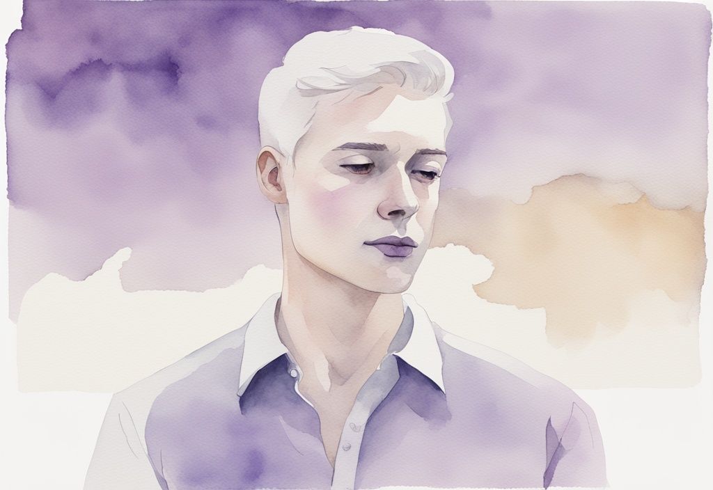 Minimalistic watercolor illustration in lavender theme showing a narcissist devalue example by subtly belittling and manipulating another individual in a conversation.