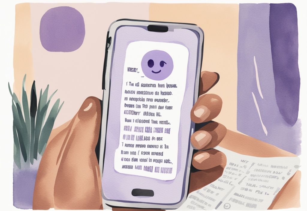 Minimalistic watercolor illustration in lavender of a magnifying glass over text messages on a phone screen, reflected in a mirror revealing a smirking face, depicting how to catch a narcissist cheating.